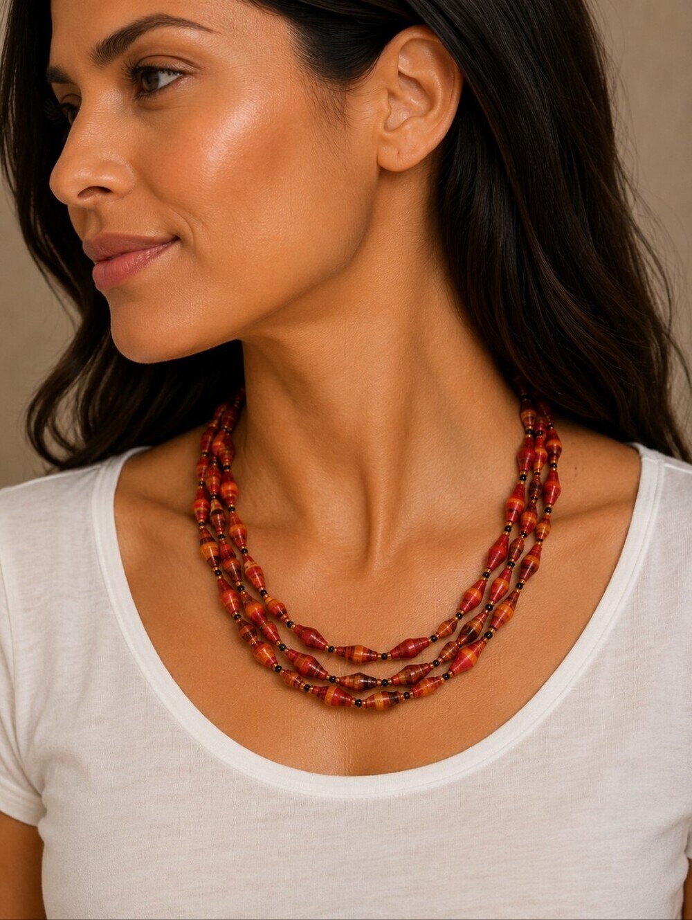 BEAD FOR LIFE African Paper Bead Torsade Twisted Layered Tribal Necklace
